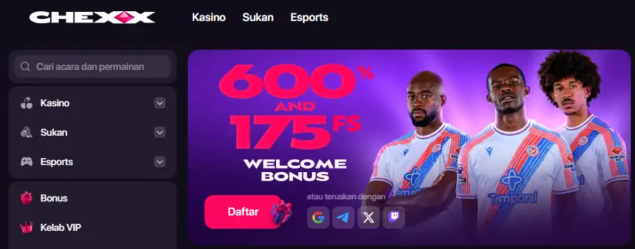 Halaman promosi bonus selamat datang CHEXX